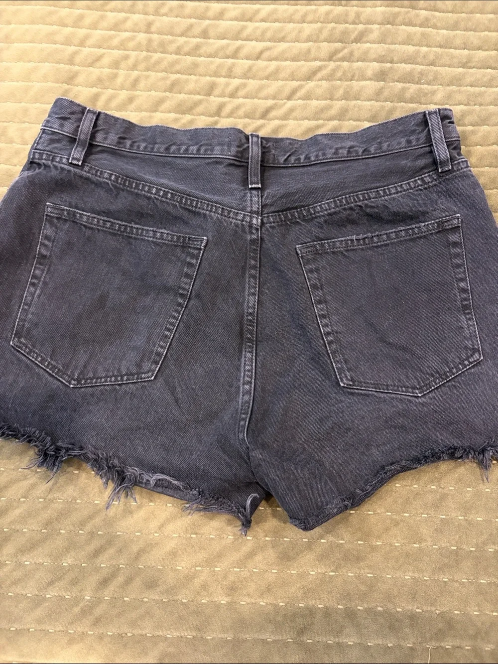 Frame Denim Washed Charcoal Black Frayed Hem Jean Shorts